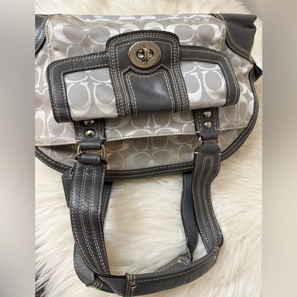 Coach Gray and Cream Shoulder Bag#F13977